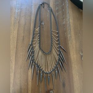 Gunmetal and gold spike bib necklace